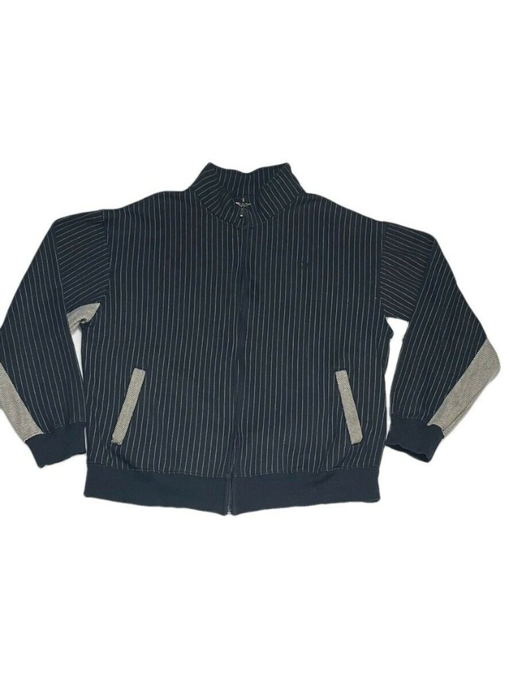 Avirex Mens Striped Full-Zip Jacket With Herringbone Sleeve Panels Size L Black/